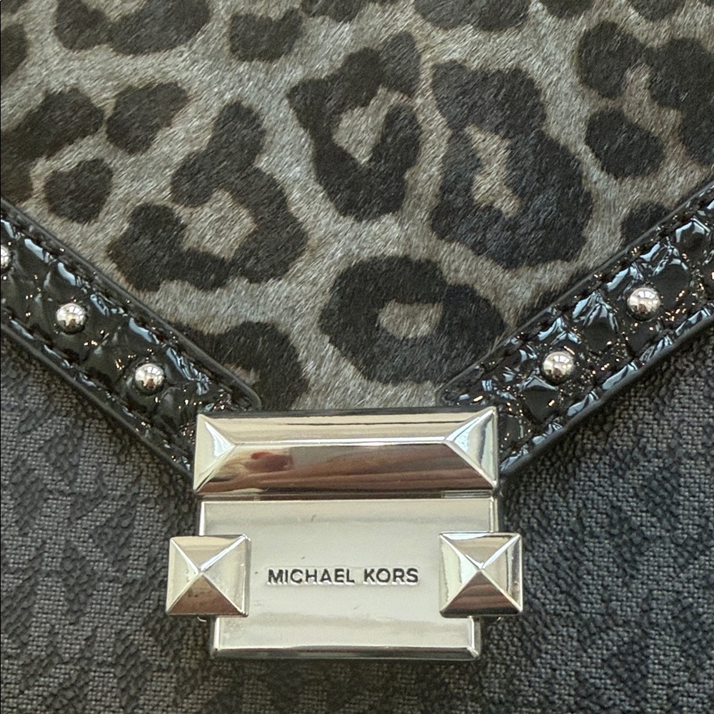 Michael Kors Black and Gray Leopard Print Crossbody Bag - Picture 3 of 9